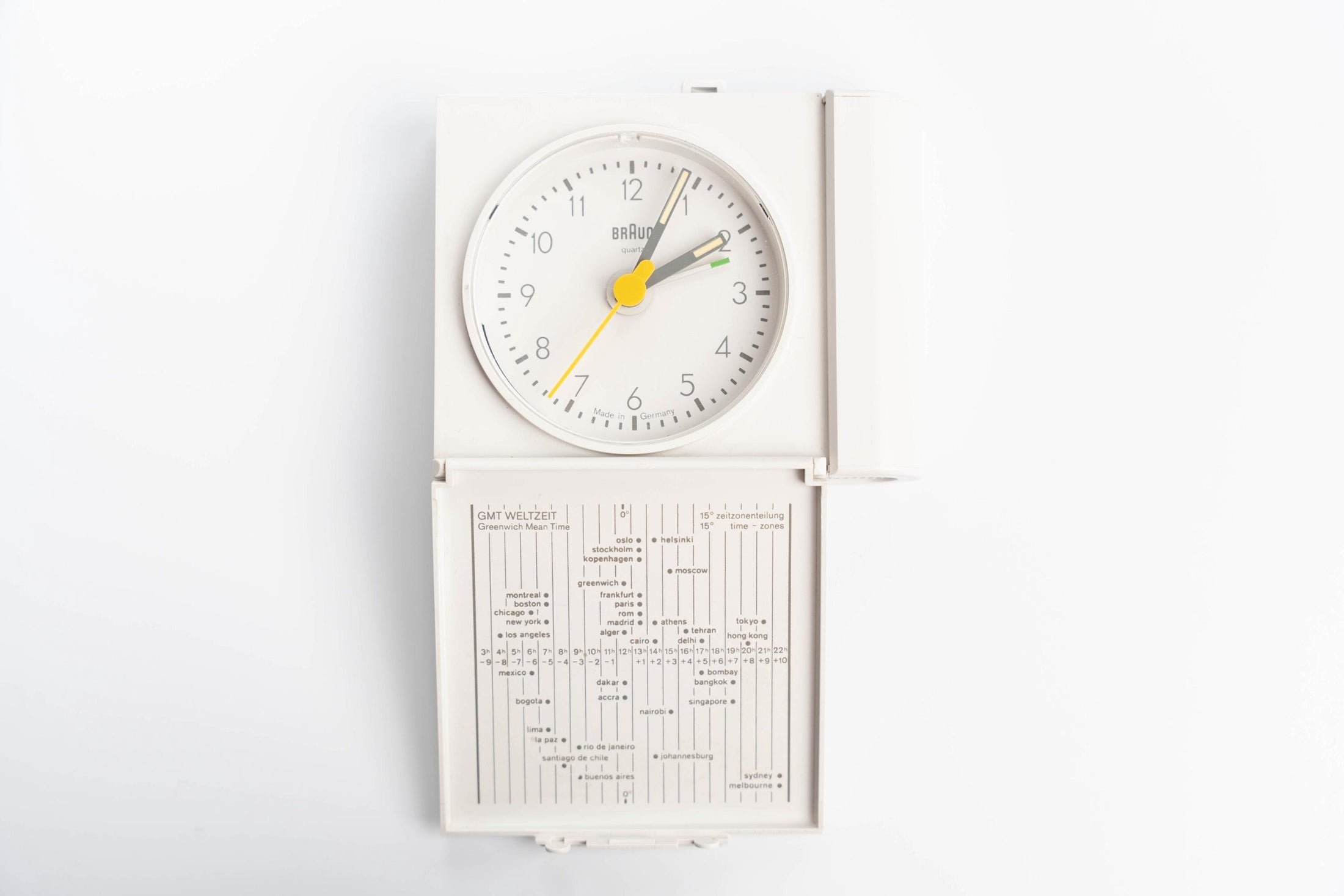 Braun AB 313 SL reisklok - ontwerp door Dieter Rams - met ABN Amro Branding