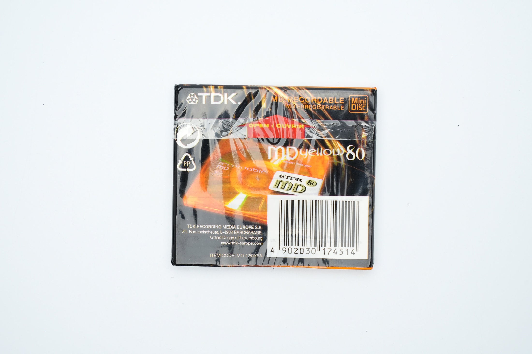 TDK MiniDisc 80 minuten Geel – Recordable MD Nieuw in Verpakking – Zeldzaam Retro Medium