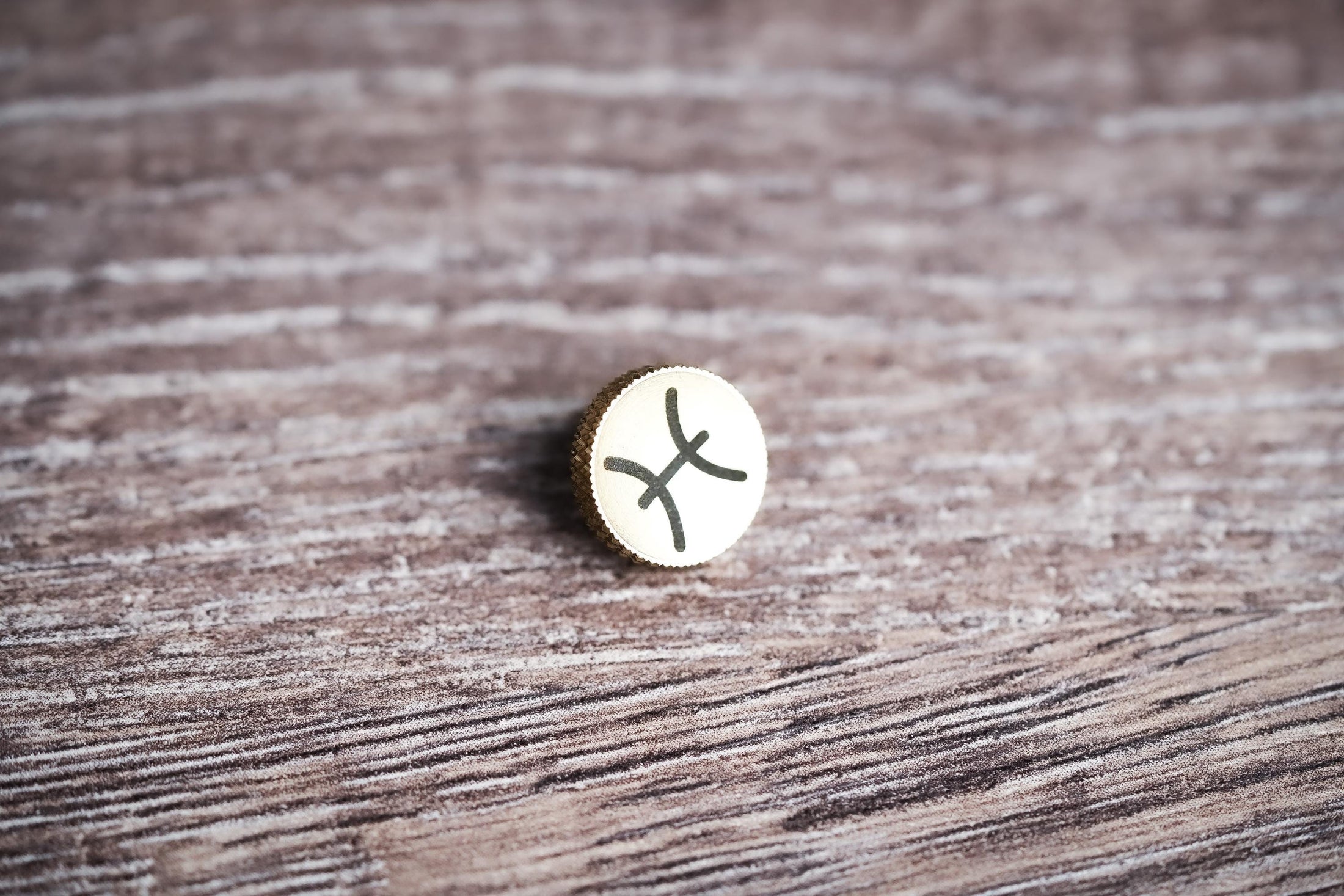 Ontspanknop sterrenbeeld Vissen – Pisces symbool – licht messing – gelaserd & handgemaakt