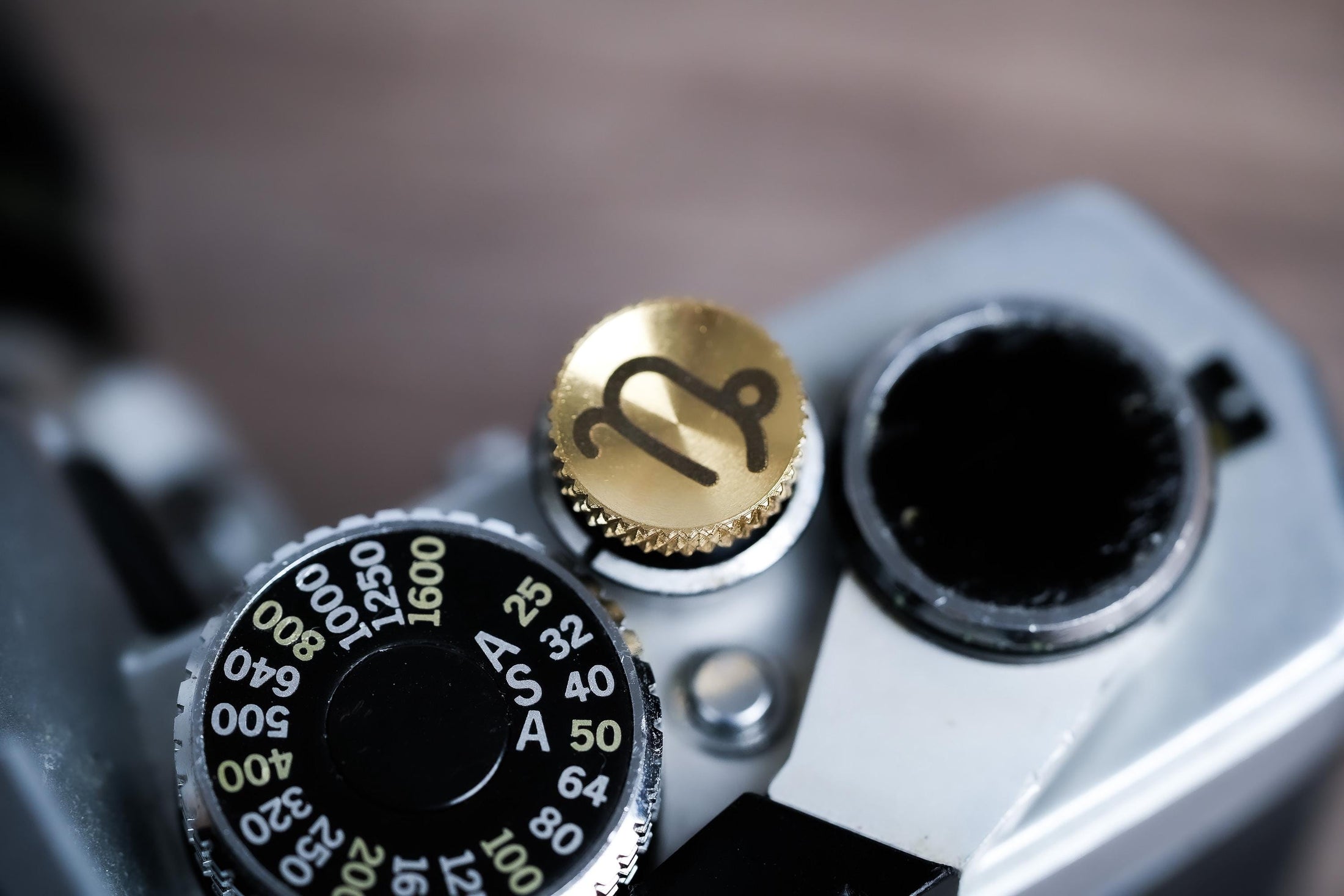 Ontspanknop sterrenbeeld Steenbok – Capricorn symbool – messing camera knop – gelaserd & handgemaakt