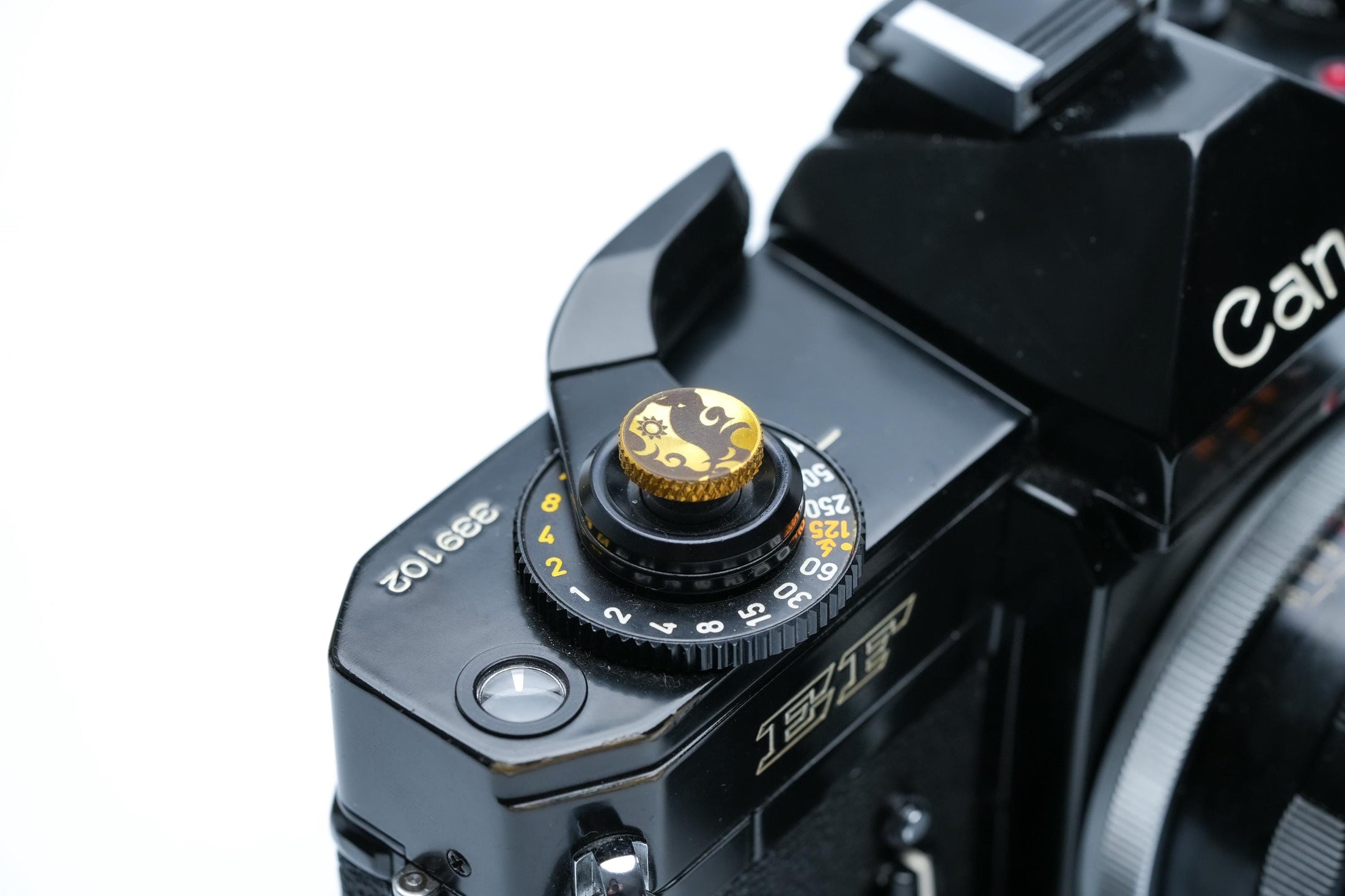 Messing ontspanknop goudkleurig – Yin & Yang zon-maan ontwerp – gegraveerde shutter release button voor Fujifilm, Sony, Nikon, Leica