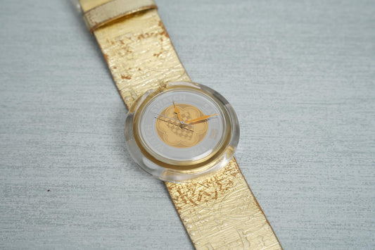 Vintage Pop Swatch "Guinevere" PWK169 – Uniek Gouden Design uit 1992